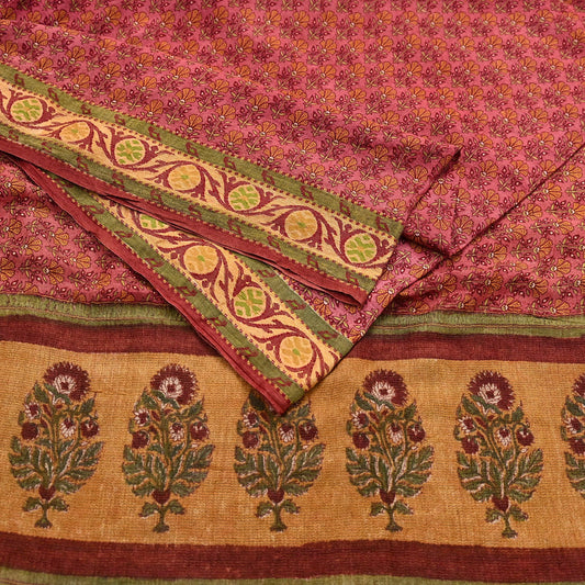 Vintage Peach Pure Khadi Silk Saree 5Yd Handloom Indian Sari Soft Fabric Sustainable Craft Textile Boho Dressmaking Material