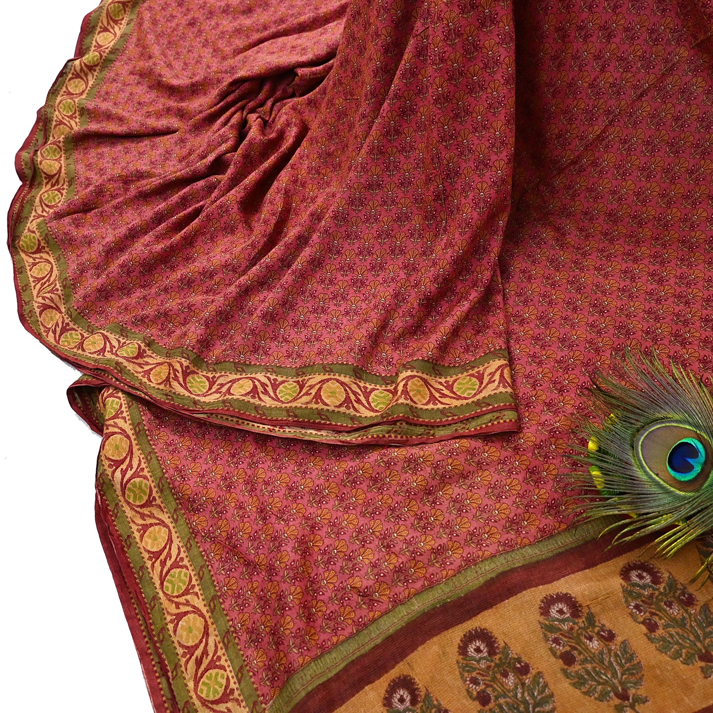 Vintage Peach Pure Khadi Silk Saree 5Yd Handloom Indian Sari Soft Fabric Sustainable Craft Textile Boho Dressmaking Material