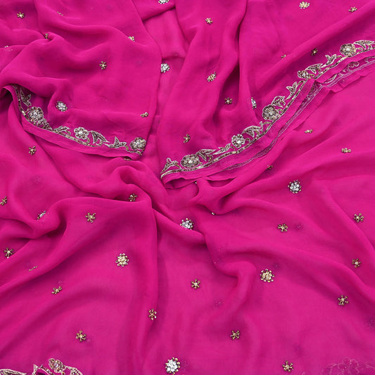 Indian Vintage Purple Dupatta Pure Georgette silk Long Stole Hand Embroidered Scarves Stole Veil Wrap Sequins