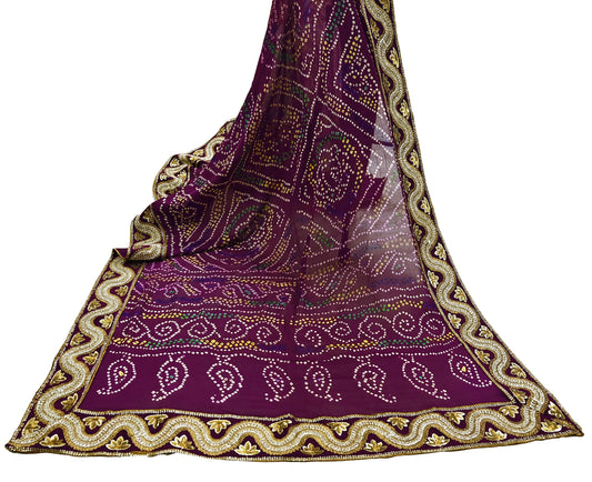 Women Indian Vintage Purple Dupatta Long Stole Pure silk Embroidered Bandhani Dupatta Veil Scarves soft Boho Wrap