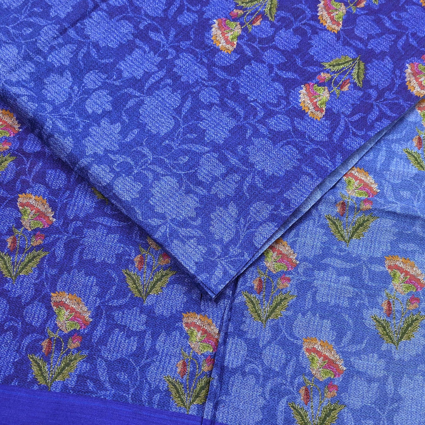Indian Vintage Sari Blue & Purple Blend Silk Woven Digital Printed Saree Craft Fabric 5yd Soft Dress Designing Crafting Quilting Zari Border