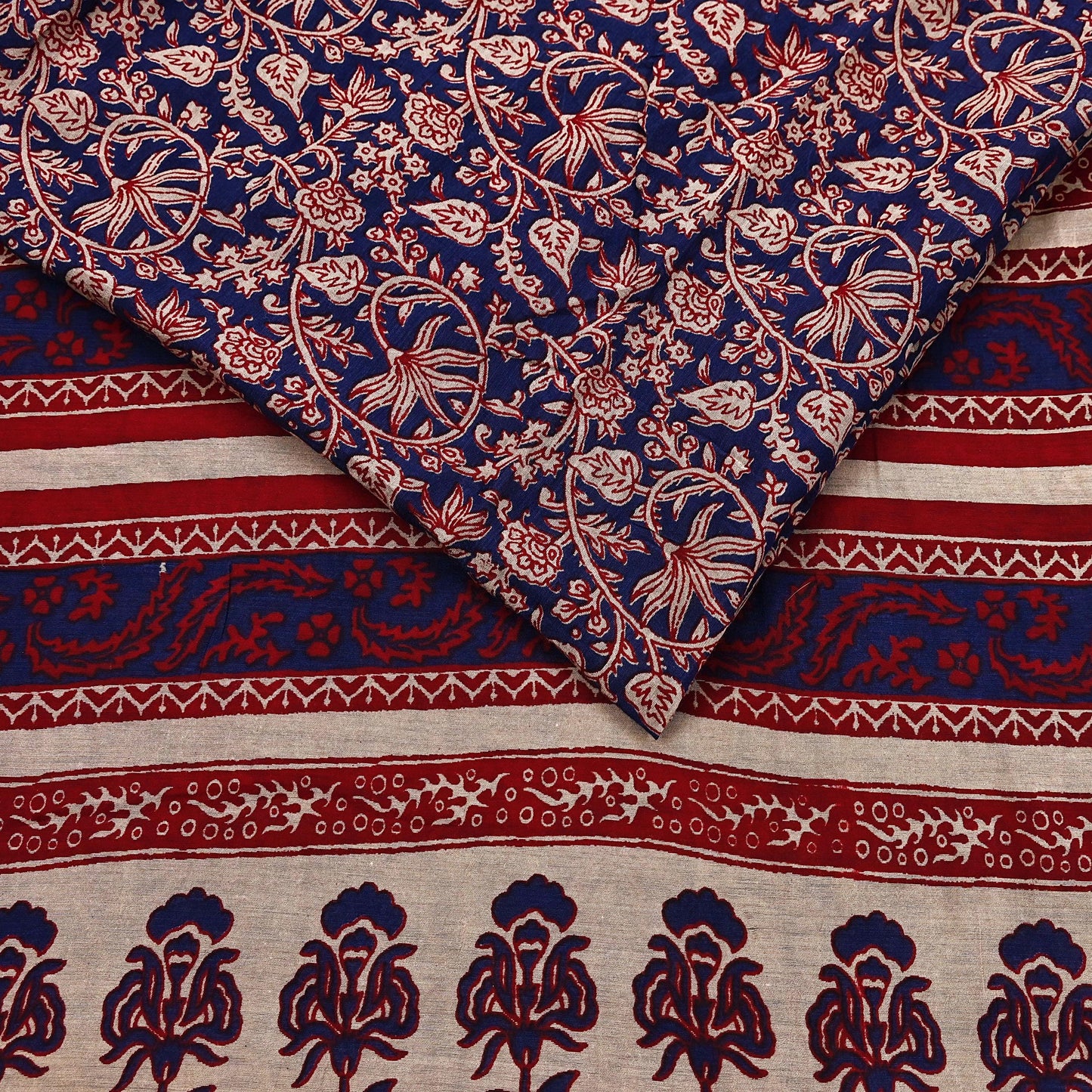 Indian Vintage Sari Blue chanderi Silk Bagru Printed Saree 5Yd Fabric Floral Soft Zari Border Ethnic Upcycle Crafting Dress making