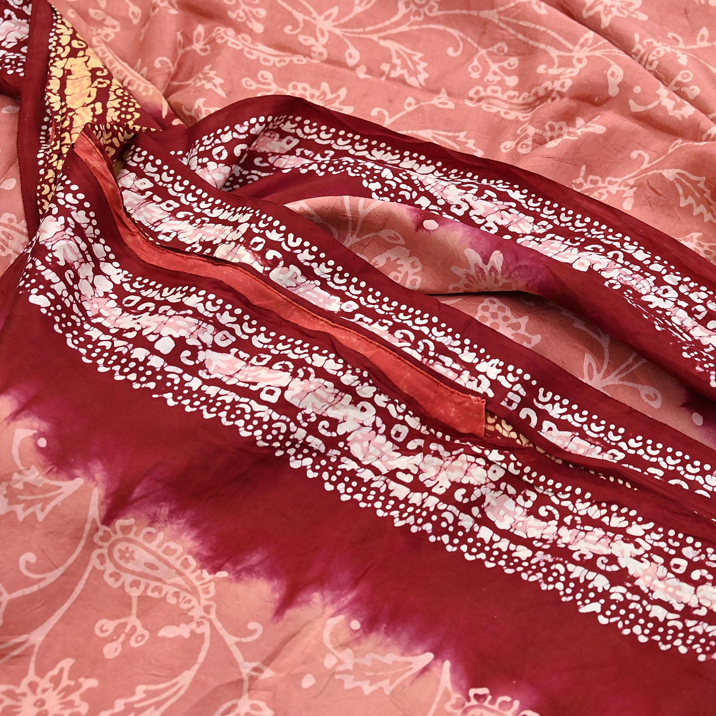Indian Vintage Sarees Batik Printed 100% Pure Silk Sari Craft Fabric 6Yd Soft Sewing Sarong Wrap Boho Dress Making For Crafting Quilting