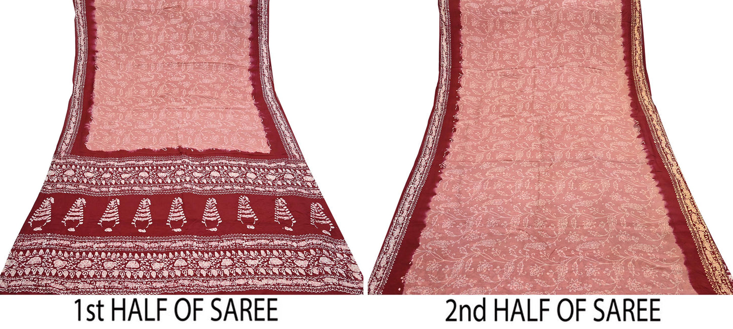 Indian Vintage Sarees Batik Printed 100% Pure Silk Sari Craft Fabric 6Yd Soft Sewing Sarong Wrap Boho Dress Making For Crafting Quilting
