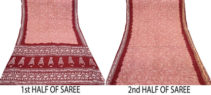 Indian Vintage Sarees Batik Printed 100% Pure Silk Sari Craft Fabric 6Yd Soft Sewing Sarong Wrap Boho Dress Making For Crafting Quilting