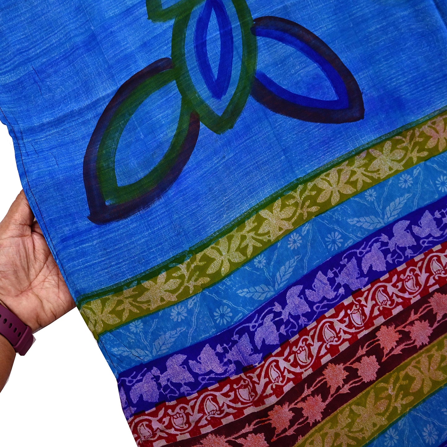 Vintage Blue Crepe Silk Saree Pure Silk Printed Floral Fabric 5Yds Indian Sewing, Quilting, Dressmaking & Christmas Craft Material