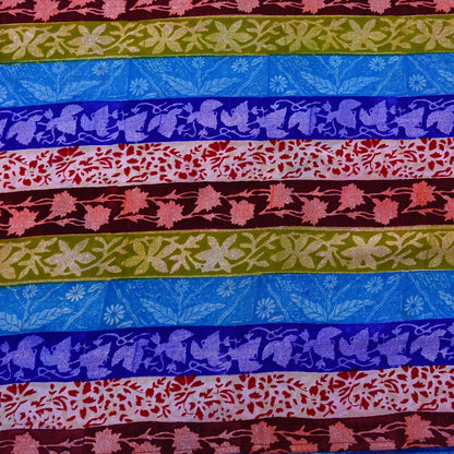 Vintage Blue Crepe Silk Saree Pure Silk Printed Floral Fabric 5Yds Indian Sewing, Quilting, Dressmaking & Christmas Craft Material