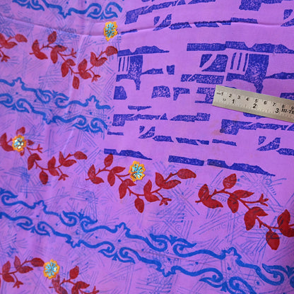 Indian Vintage Sari Purple Pure Crepe Silk Hand Embroidered Saree 5yd Sewing Floral Craft Sequins Dress making Crafting Quilting