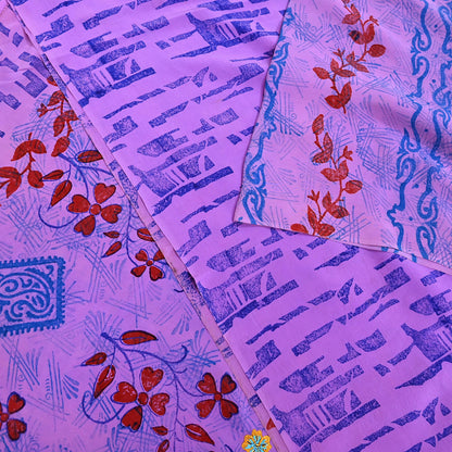 Indian Vintage Sari Purple Pure Crepe Silk Hand Embroidered Saree 5yd Sewing Floral Craft Sequins Dress making Crafting Quilting