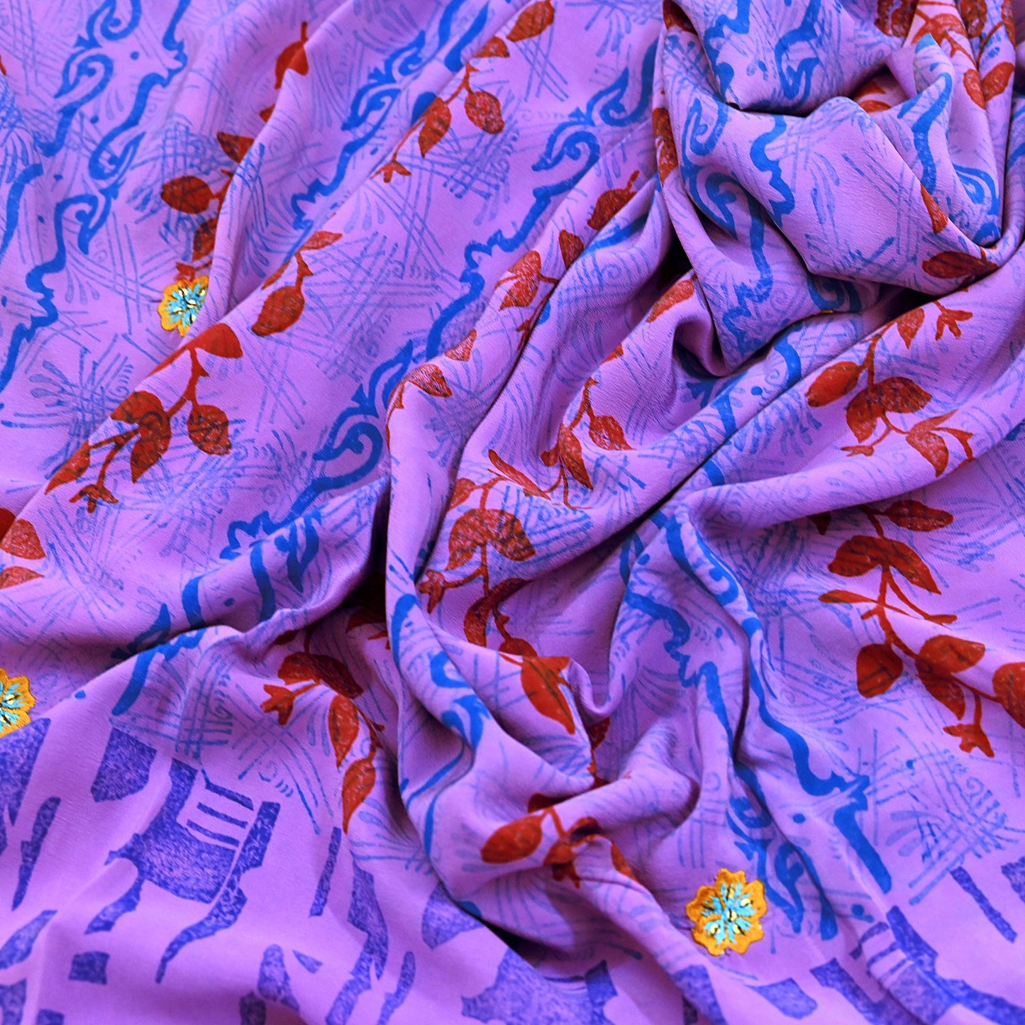 Indian Vintage Sari Purple Pure Crepe Silk Hand Embroidered Saree 5yd Sewing Floral Craft Sequins Dress making Crafting Quilting