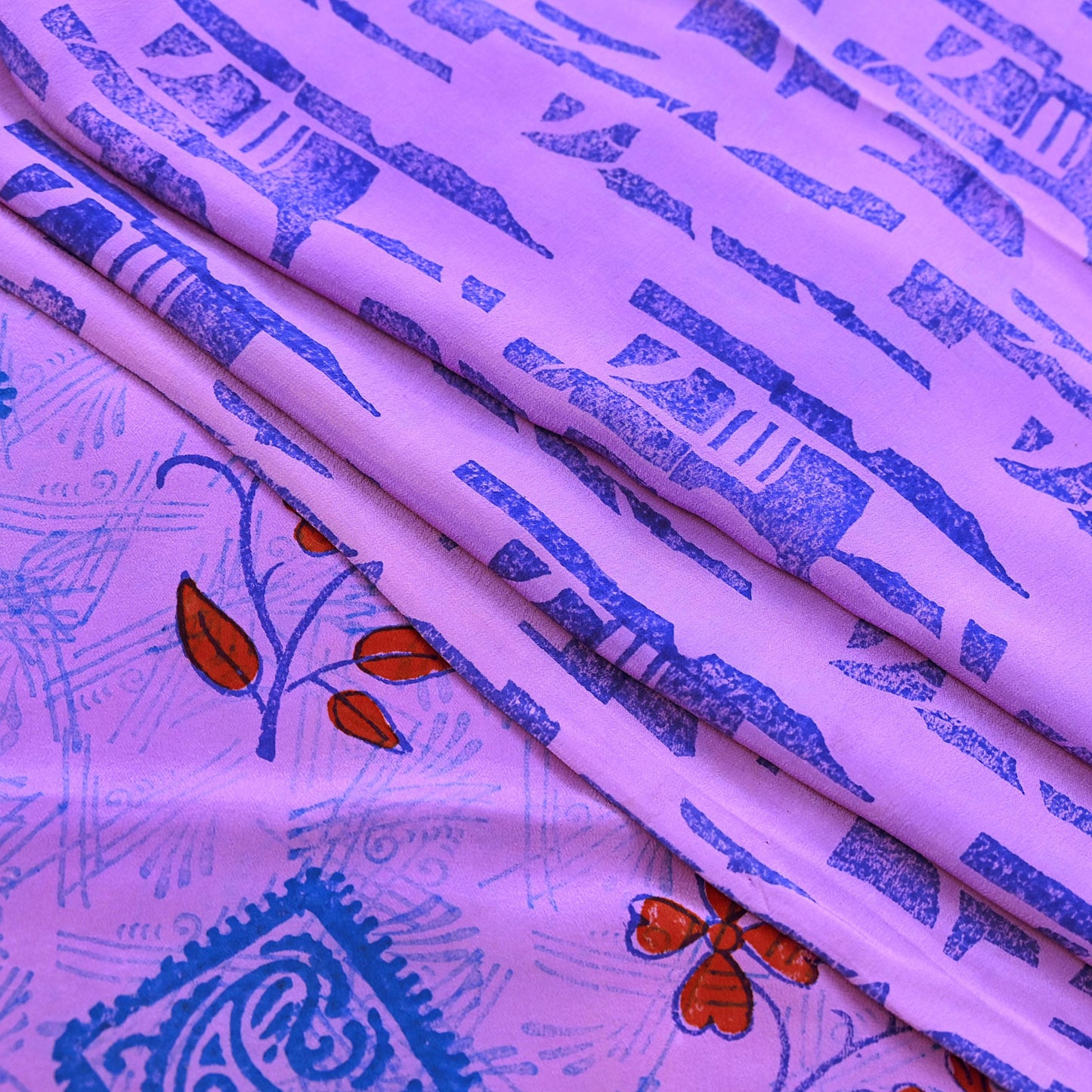 Indian Vintage Sari Purple Pure Crepe Silk Hand Embroidered Saree 5yd Sewing Floral Craft Sequins Dress making Crafting Quilting