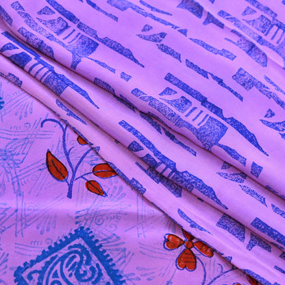 Indian Vintage Sari Purple Pure Crepe Silk Hand Embroidered Saree 5yd Sewing Floral Craft Sequins Dress making Crafting Quilting