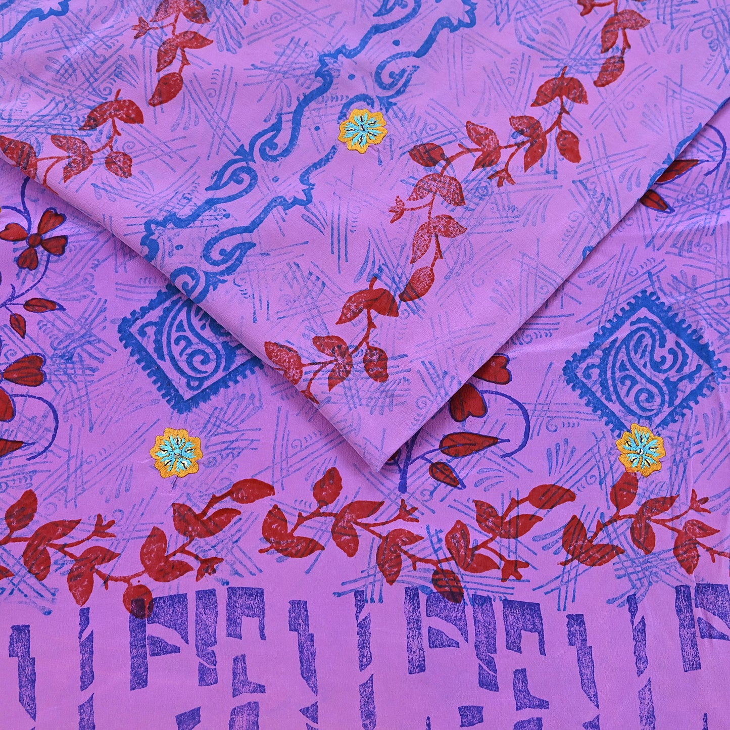 Indian Vintage Sari Purple Pure Crepe Silk Hand Embroidered Saree 5yd Sewing Floral Craft Sequins Dress making Crafting Quilting