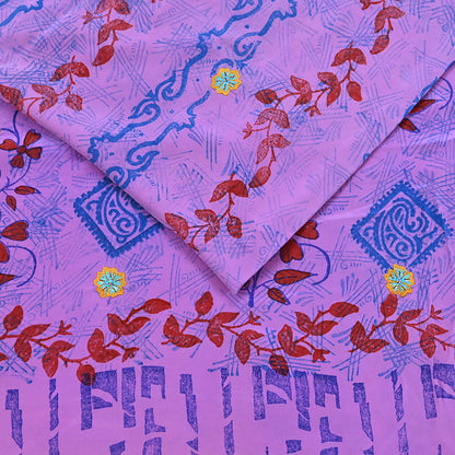 Indian Vintage Sari Purple Pure Crepe Silk Hand Embroidered Saree 5yd Sewing Floral Craft Sequins Dress making Crafting Quilting