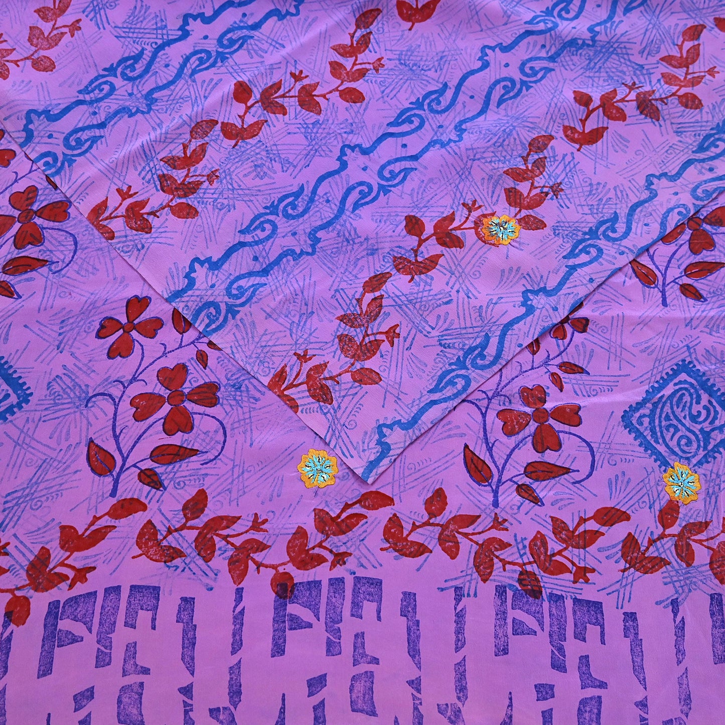 Indian Vintage Sari Purple Pure Crepe Silk Hand Embroidered Saree 5yd Sewing Floral Craft Sequins Dress making Crafting Quilting