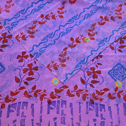 Indian Vintage Sari Purple Pure Crepe Silk Hand Embroidered Saree 5yd Sewing Floral Craft Sequins Dress making Crafting Quilting