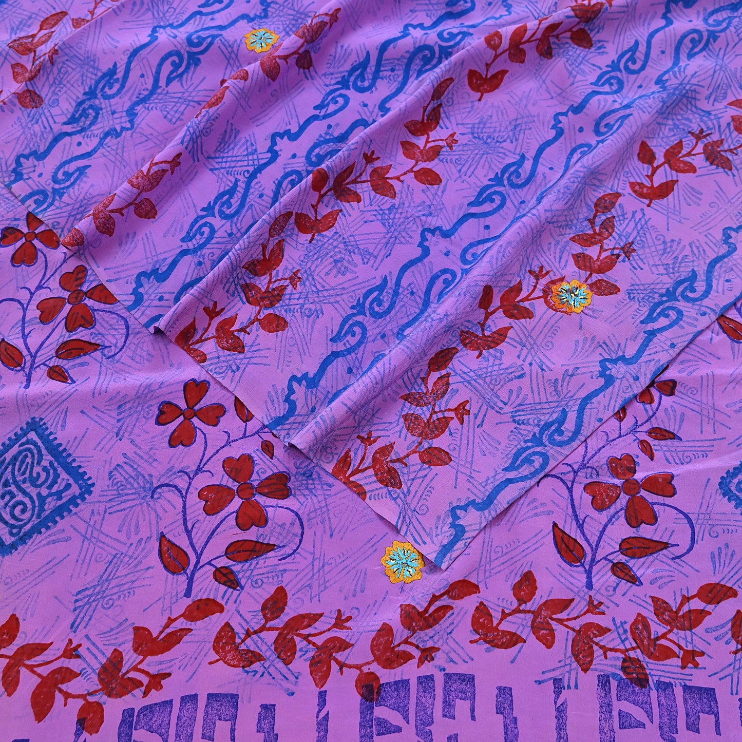 Indian Vintage Sari Purple Pure Crepe Silk Hand Embroidered Saree 5yd Sewing Floral Craft Sequins Dress making Crafting Quilting