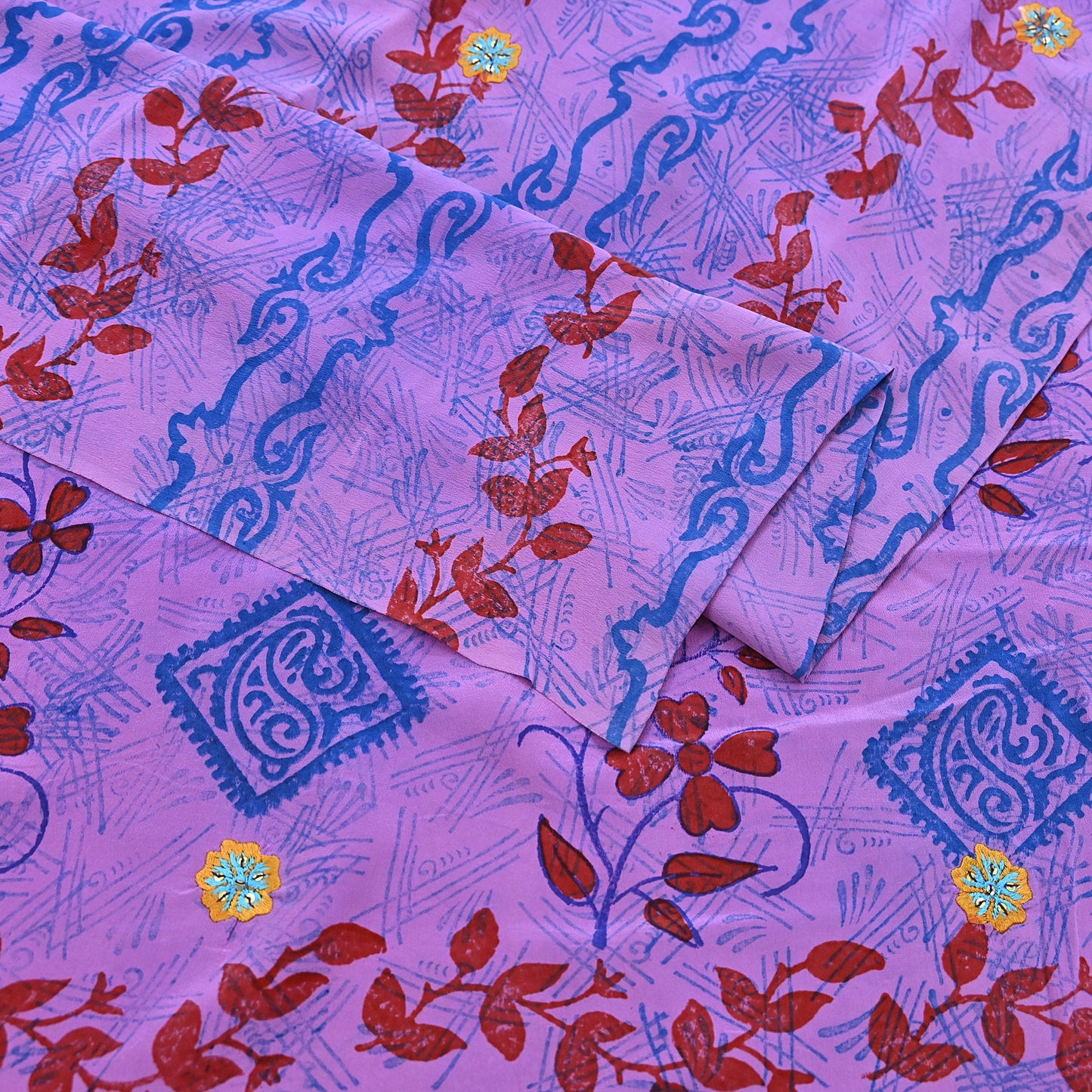 Indian Vintage Sari Purple Pure Crepe Silk Hand Embroidered Saree 5yd Sewing Floral Craft Sequins Dress making Crafting Quilting