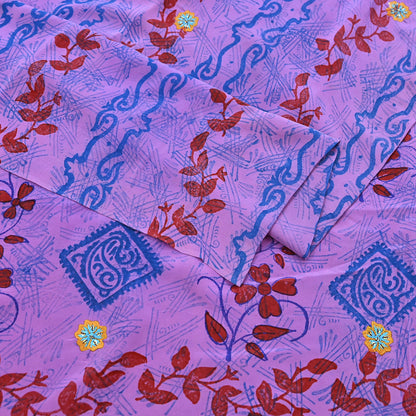 Indian Vintage Sari Purple Pure Crepe Silk Hand Embroidered Saree 5yd Sewing Floral Craft Sequins Dress making Crafting Quilting