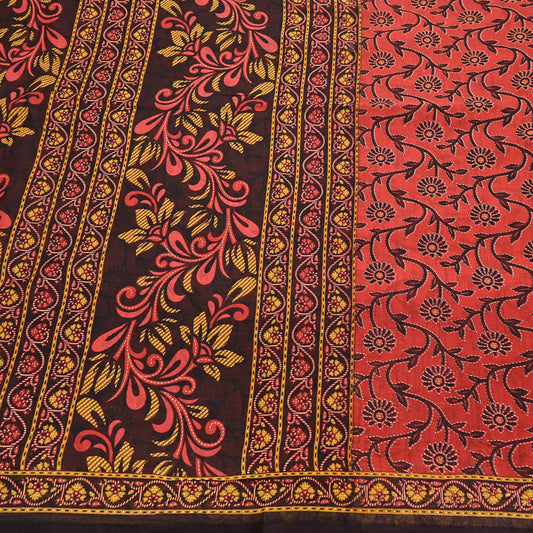 Indian Vintage Sari Red & Black Printed 100% Pure Cotton Sarees Craft Fabric 5Yard Sewing Sarong Wrap Boho Floral Dress making Quilting Soft
