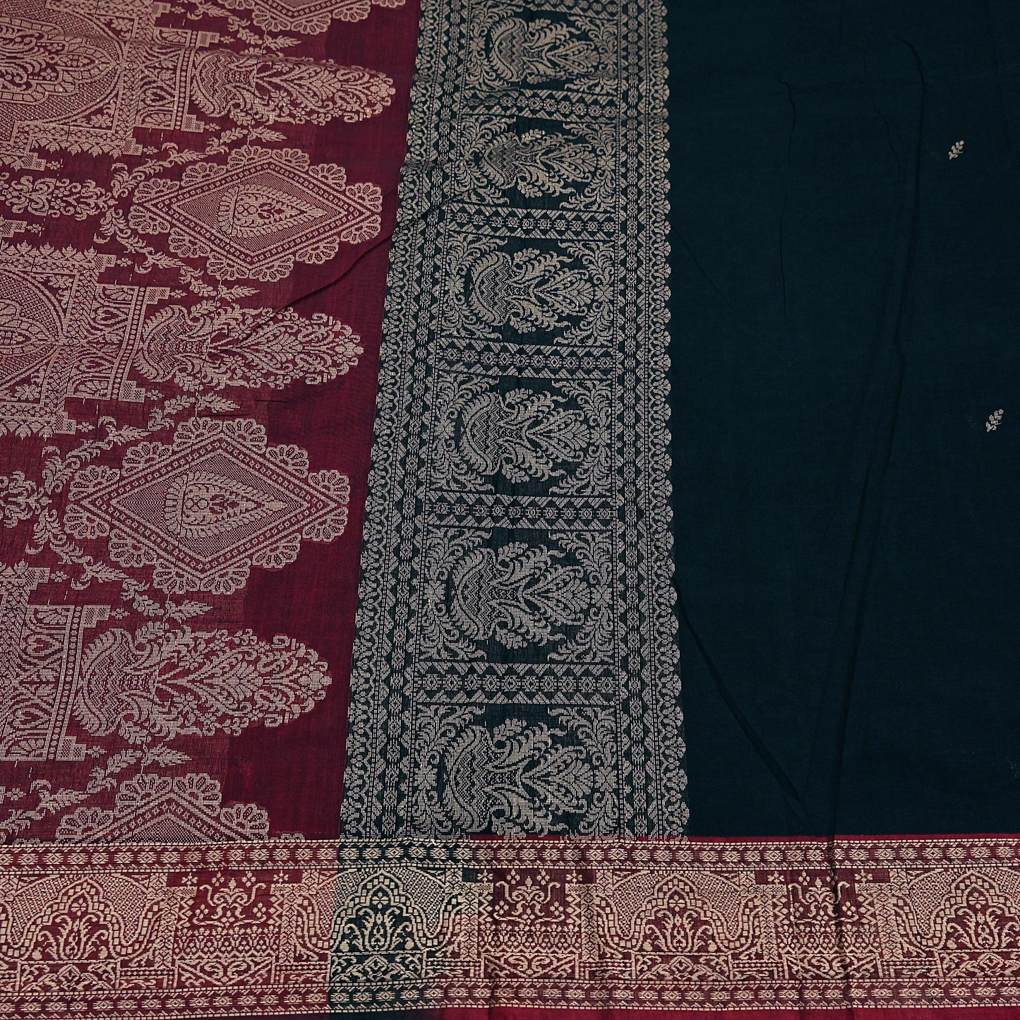 Indian Vintage Sari Maroon & Black Pure Cotton Hand Woven Sarees Craft Fabric 5yd Ethnic Crafting Upcycle Quilting Dress Making Quilting