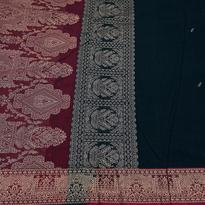 Indian Vintage Sari Maroon & Black Pure Cotton Hand Woven Sarees Craft Fabric 5yd Ethnic Crafting Upcycle Quilting Dress Making Quilting