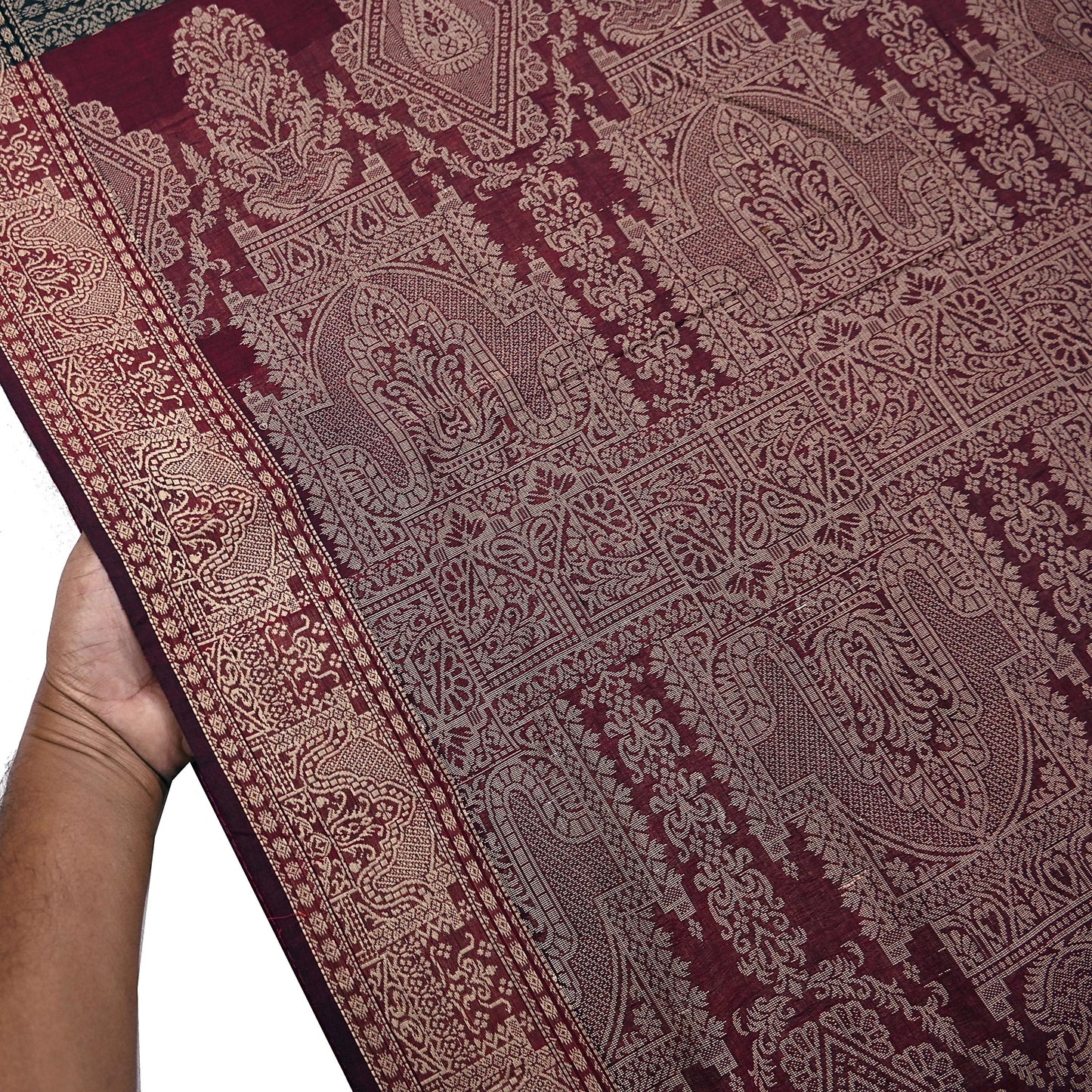 Indian Vintage Sari Maroon & Black Pure Cotton Hand Woven Sarees Craft Fabric 5yd Ethnic Crafting Upcycle Quilting Dress Making Quilting