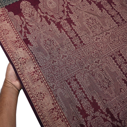 Indian Vintage Sari Maroon & Black Pure Cotton Hand Woven Sarees Craft Fabric 5yd Ethnic Crafting Upcycle Quilting Dress Making Quilting