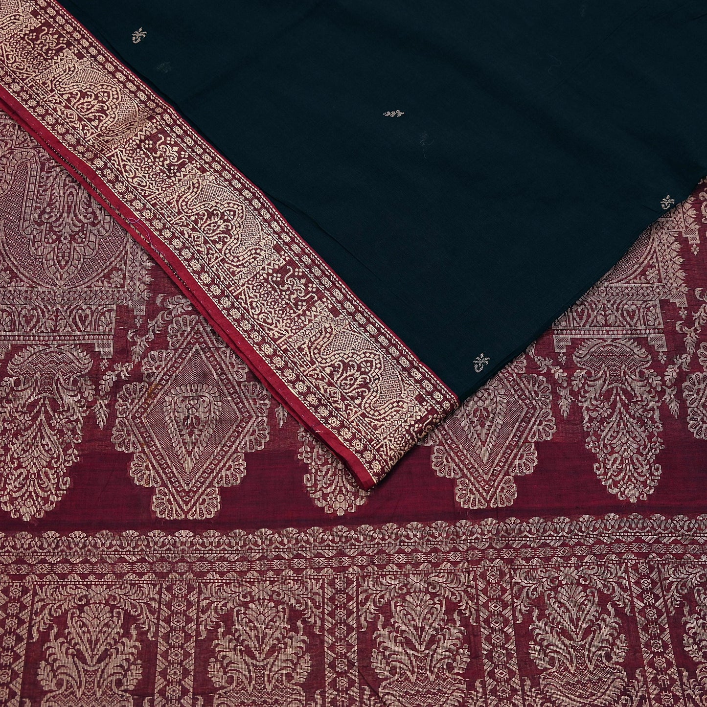 Indian Vintage Sari Maroon & Black Pure Cotton Hand Woven Sarees Craft Fabric 5yd Ethnic Crafting Upcycle Quilting Dress Making Quilting