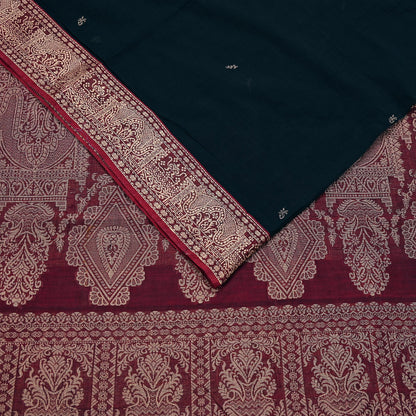 Indian Vintage Sari Maroon & Black Pure Cotton Hand Woven Sarees Craft Fabric 5yd Ethnic Crafting Upcycle Quilting Dress Making Quilting