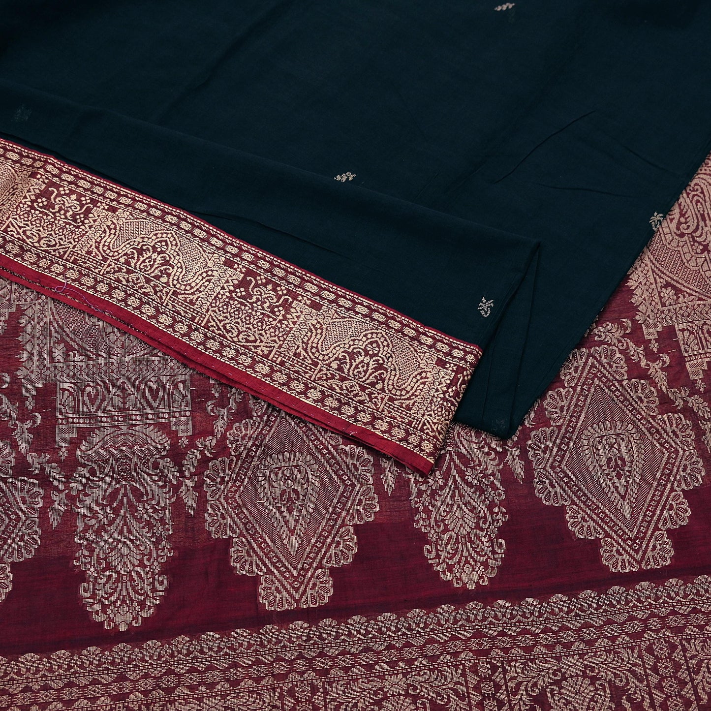 Indian Vintage Sari Maroon & Black Pure Cotton Hand Woven Sarees Craft Fabric 5yd Ethnic Crafting Upcycle Quilting Dress Making Quilting