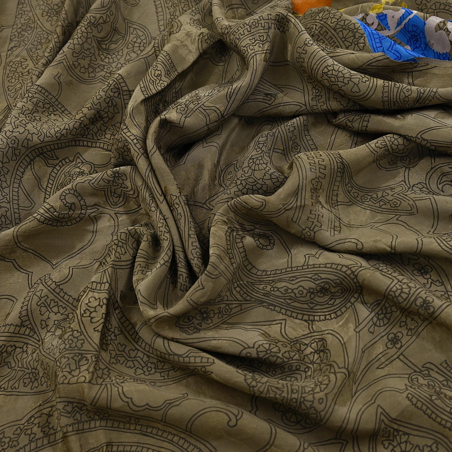 Indian Vintage Green & Multi Pure Crepe Silk Saree Floral Print 5 Yards Soft Sewing Fabric for Dressmaking, Quilting, Crafting Upcycling