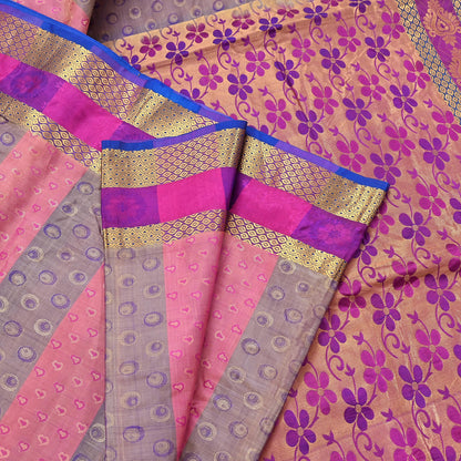 Vintage Kanjivaram Silk Saree Multi Pure Silk Zari Fabric Indian Handwoven 5Yd Craft Material Dressmaking Textile