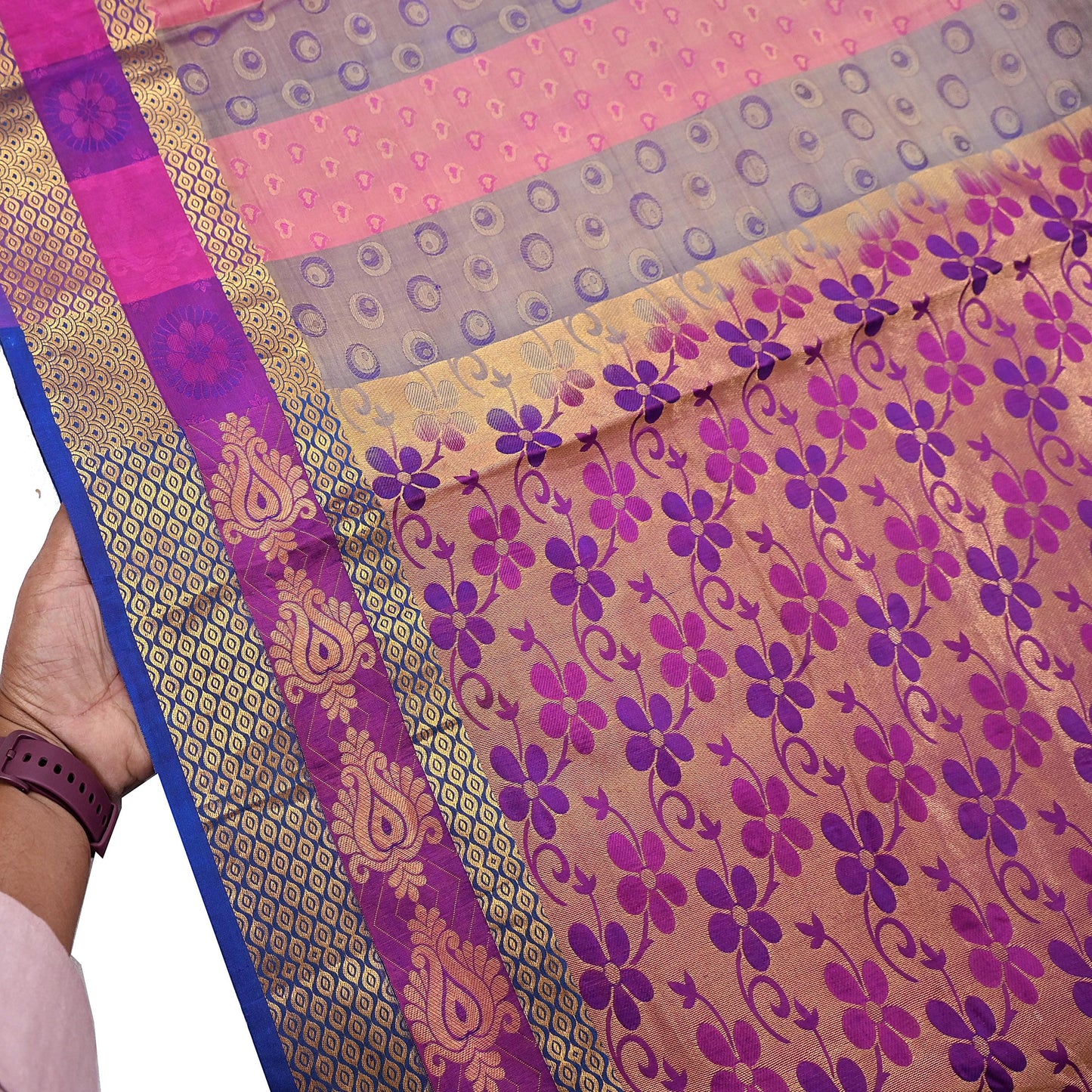 Vintage Kanjivaram Silk Saree Multi Pure Silk Zari Fabric Indian Handwoven 5Yd Craft Material Dressmaking Textile