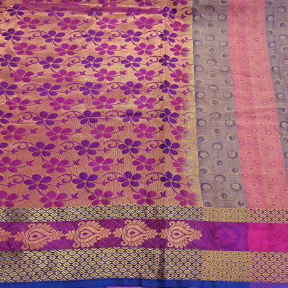 Vintage Kanjivaram Silk Saree Multi Pure Silk Zari Fabric Indian Handwoven 5Yd Craft Material Dressmaking Textile