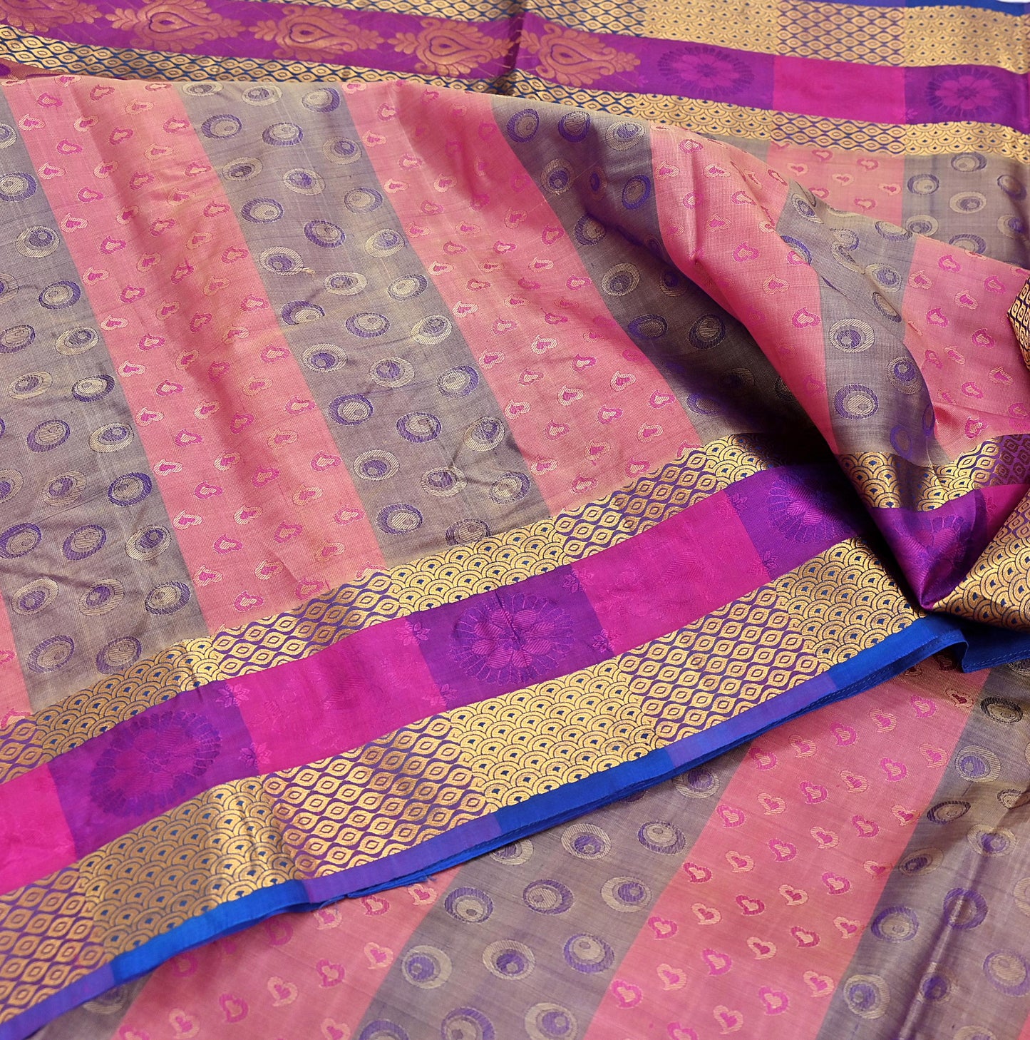 Vintage Kanjivaram Silk Saree Multi Pure Silk Zari Fabric Indian Handwoven 5Yd Craft Material Dressmaking Textile