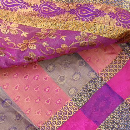 Vintage Kanjivaram Silk Saree Multi Pure Silk Zari Fabric Indian Handwoven 5Yd Craft Material Dressmaking Textile