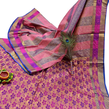 Vintage Kanjivaram Silk Saree Multi Pure Silk Zari Fabric Indian Handwoven 5Yd Craft Material Dressmaking Textile