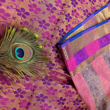 Vintage Kanjivaram Silk Saree Multi Pure Silk Zari Fabric Indian Handwoven 5Yd Craft Material Dressmaking Textile
