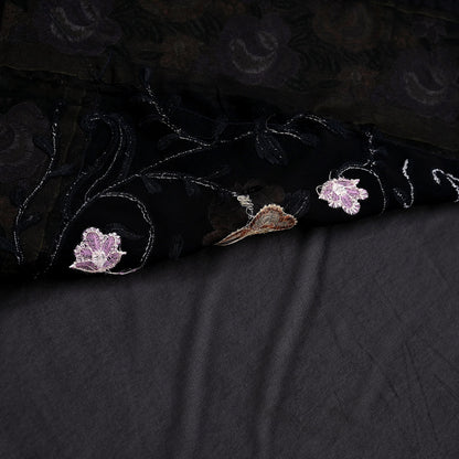 Indian Vintage Sari Black Georgette Embroidered Sarees Craft Fabric 5Yd Sewing Soft Ethnic Dress Making Bridal Saree