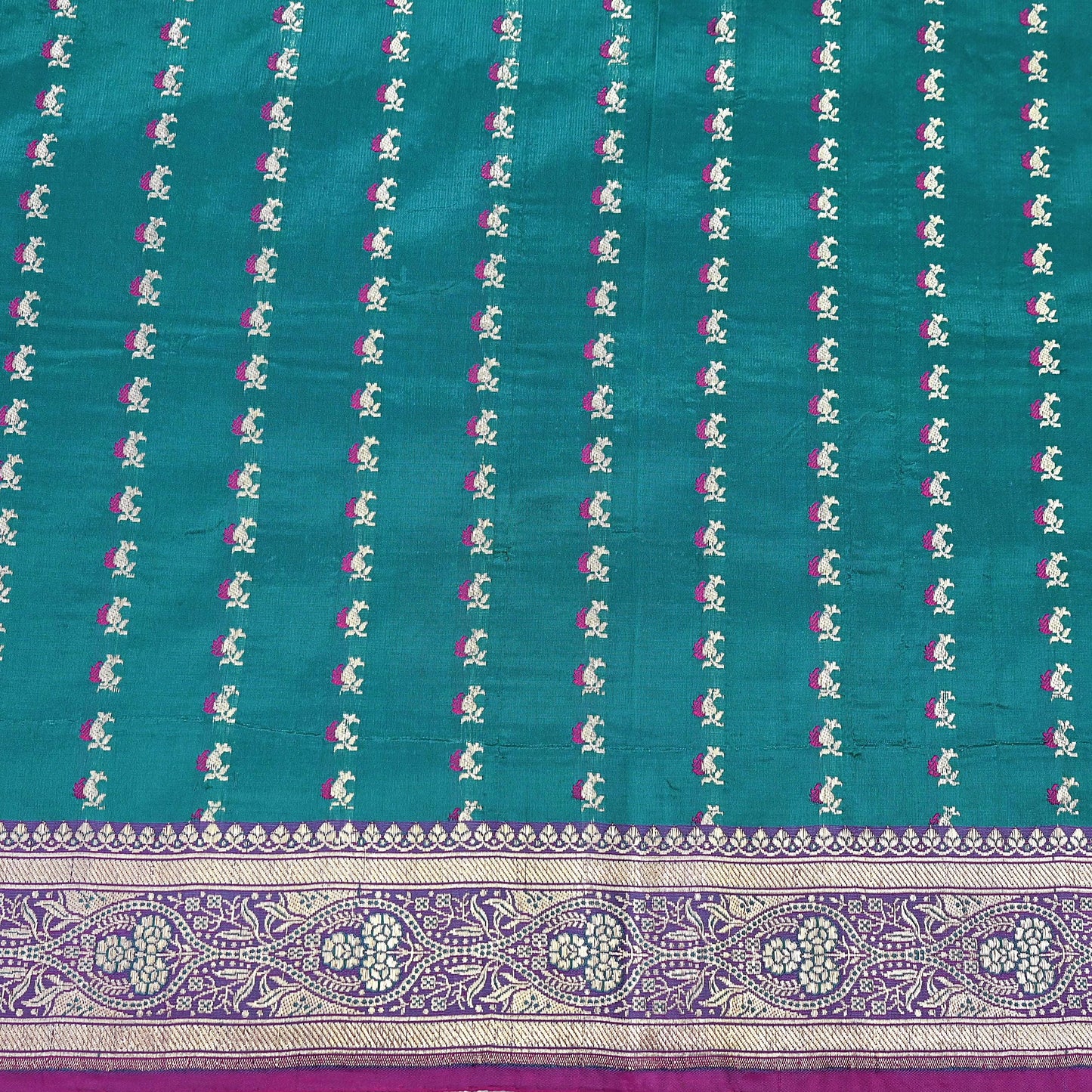 Vintage Banarasi Silk Saree Rani Pink Green Heavy Satin Silk Brocade Fabric Golden Zari Bridal Wedding Crafting 5 Yard