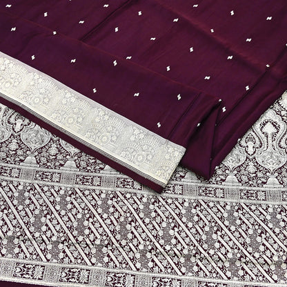 Indian Vintage Sari Wine & Gray Heavy Wedding Pure Satin Silk Banarasi Brocade Saree Zari 5Yd Craft Fabric Ethnic Dress making Crafting