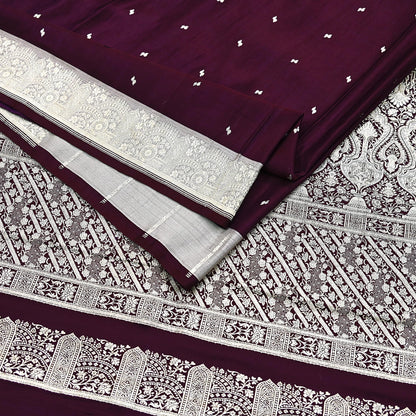 Indian Vintage Sari Wine & Gray Heavy Wedding Pure Satin Silk Banarasi Brocade Saree Zari 5Yd Craft Fabric Ethnic Dress making Crafting