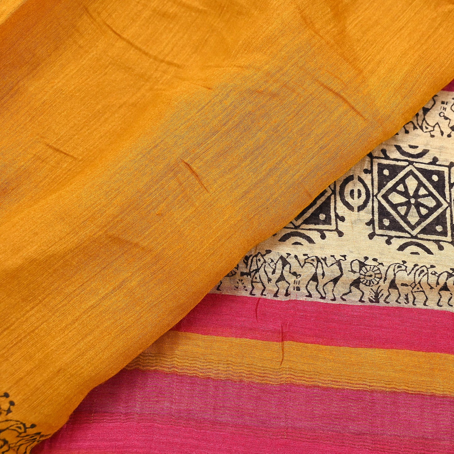 Indian Vintage Mustard Dupatta Long Stole 100% Pure Chanderi Silk Handloom warli Print Scarves Veil Scarf Wrap Hippie Fringes