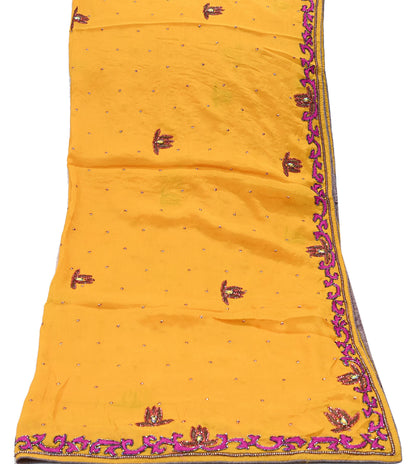 Indian Vintage Saffron Dupatta Pure silk Long Stole Hand Embroidered Scarves Stole Veil Wrap Sequins