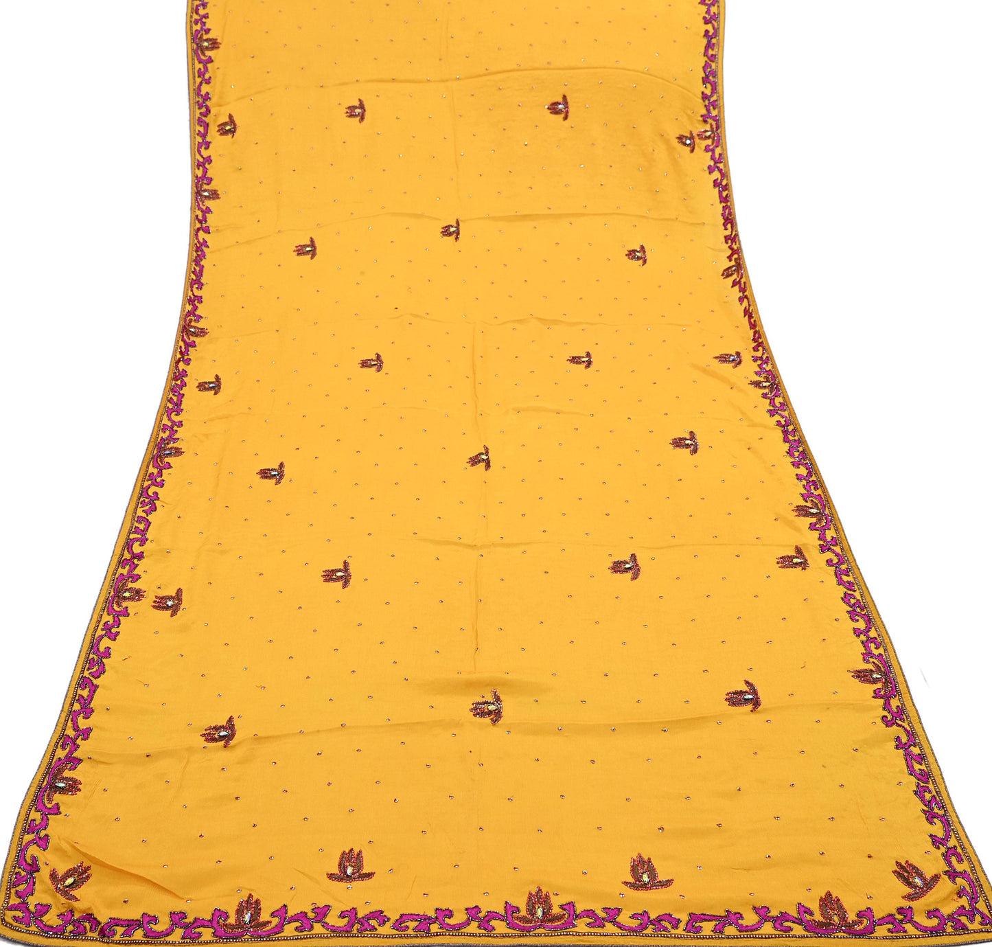 Indian Vintage Saffron Dupatta Pure silk Long Stole Hand Embroidered Scarves Stole Veil Wrap Sequins