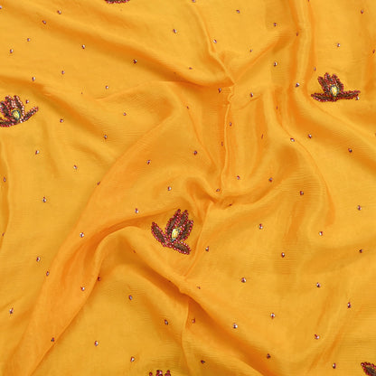 Indian Vintage Saffron Dupatta Pure silk Long Stole Hand Embroidered Scarves Stole Veil Wrap Sequins