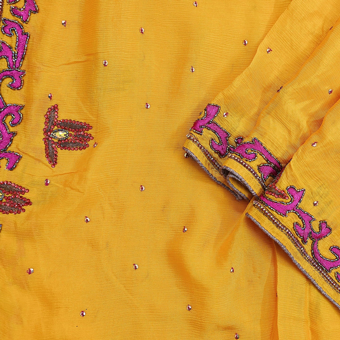 Indian Vintage Saffron Dupatta Pure silk Long Stole Hand Embroidered Scarves Stole Veil Wrap Sequins