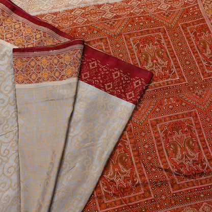 Vintage Gray & Maroon Banarasi Silk Saree Pure Satin Silk Handwoven Tanchoi Fabric with Paisley Weave 5 Yard Dressmaking Craft Material