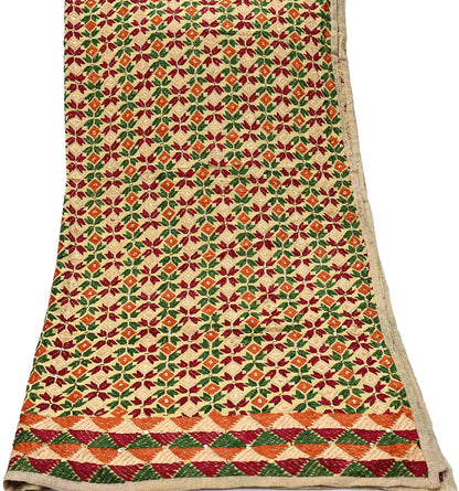 Indian Vintage Beige Heavy Wedding Dupatta Long Stole Crepe Silk Hand Embroidered Bagh Phulkari Stole Scarves